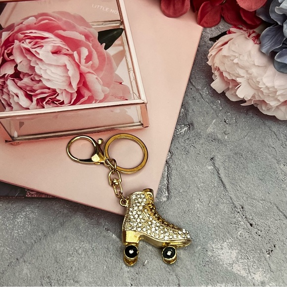 Golden Roller Skate with Silver Crystals Keychain Charm - Picture 11 of 16